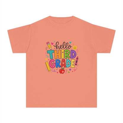 Hello Third Grade Youth Tee — Back-to-School Colorful Kids Shirt