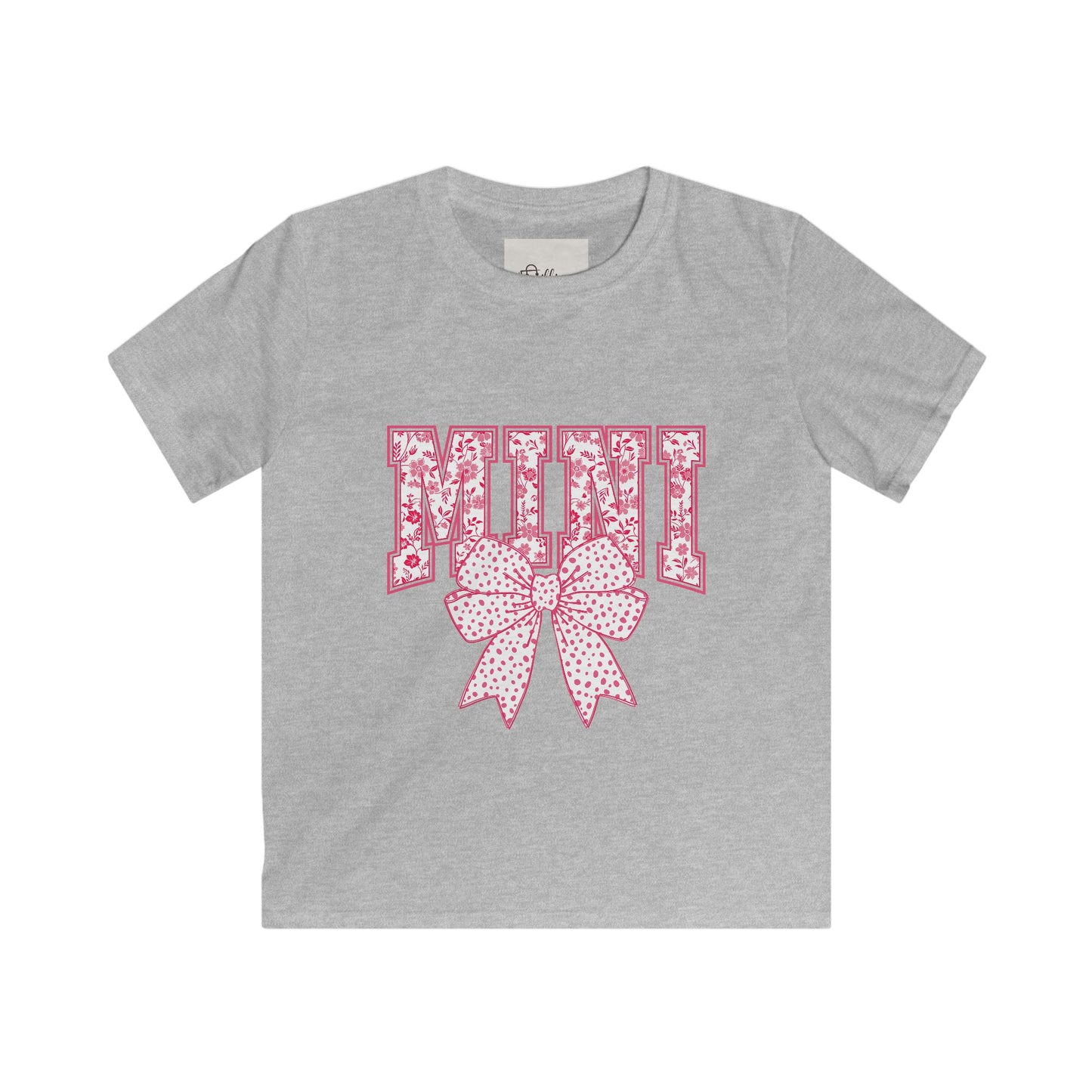 Kids Tee — 'Mini' Pink Floral Lettering with Polka Dot Bow