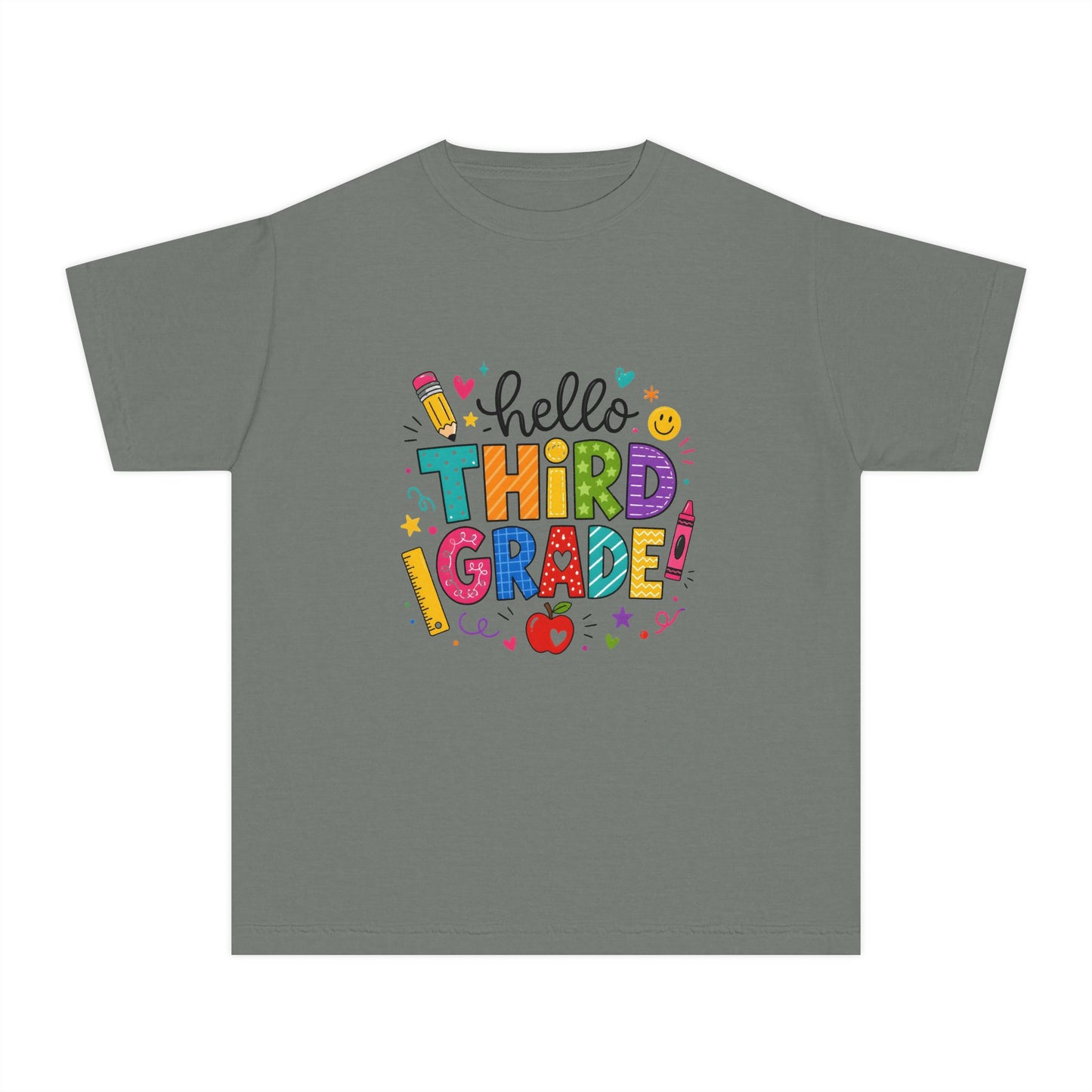 Hello Third Grade Youth Tee — Back-to-School Colorful Kids Shirt