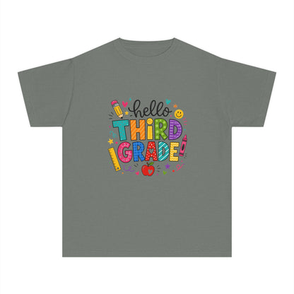 Hello Third Grade Youth Tee — Back-to-School Colorful Kids Shirt