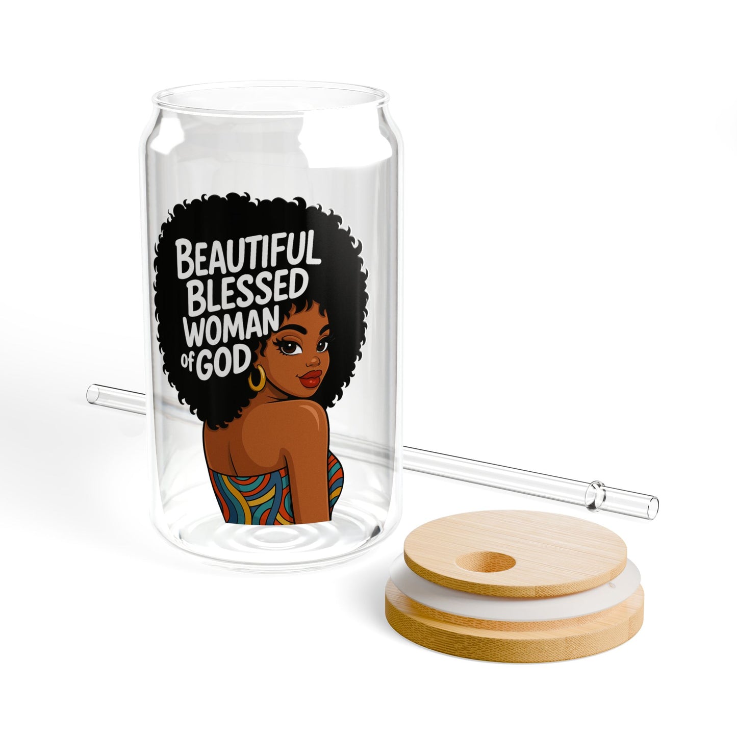 Beautiful Blessed Woman of God Sipper Glass – 16oz Inspirational Drink Jar