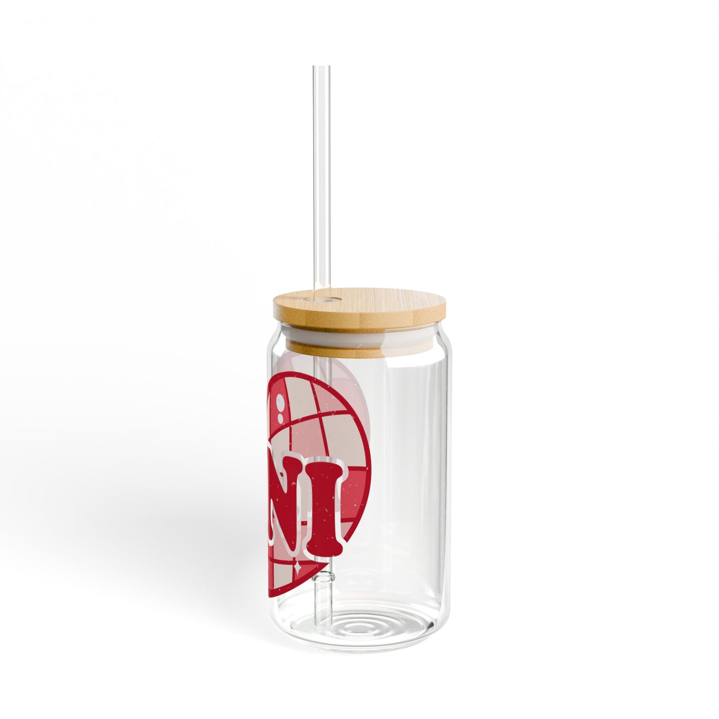 Heart Pattern 'MINI' 16oz Glass Sipper with Straw