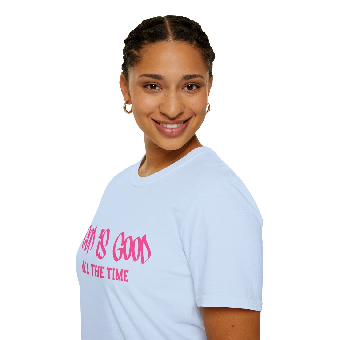 God Is Good All The Time T-Shirt — Faith-Based Christian Tee (Pink Script)