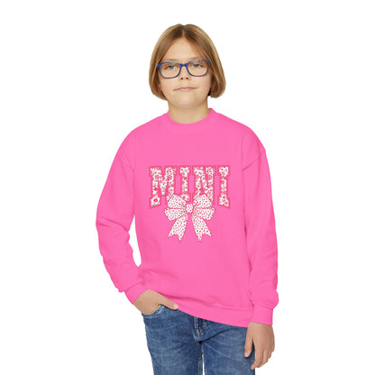 Youth Crewneck Sweatshirt — Pink Floral 'Mini' Bow Graphic