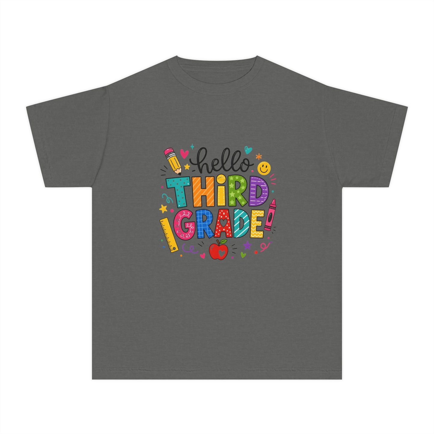Hello Third Grade Youth Tee — Back-to-School Colorful Kids Shirt
