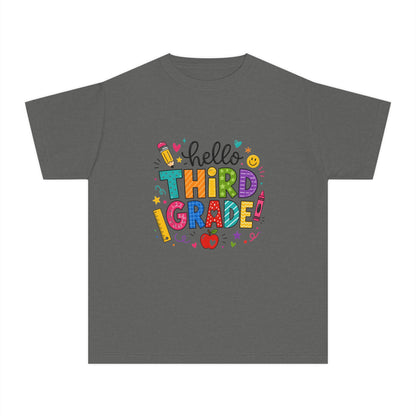 Hello Third Grade Youth Tee — Back-to-School Colorful Kids Shirt