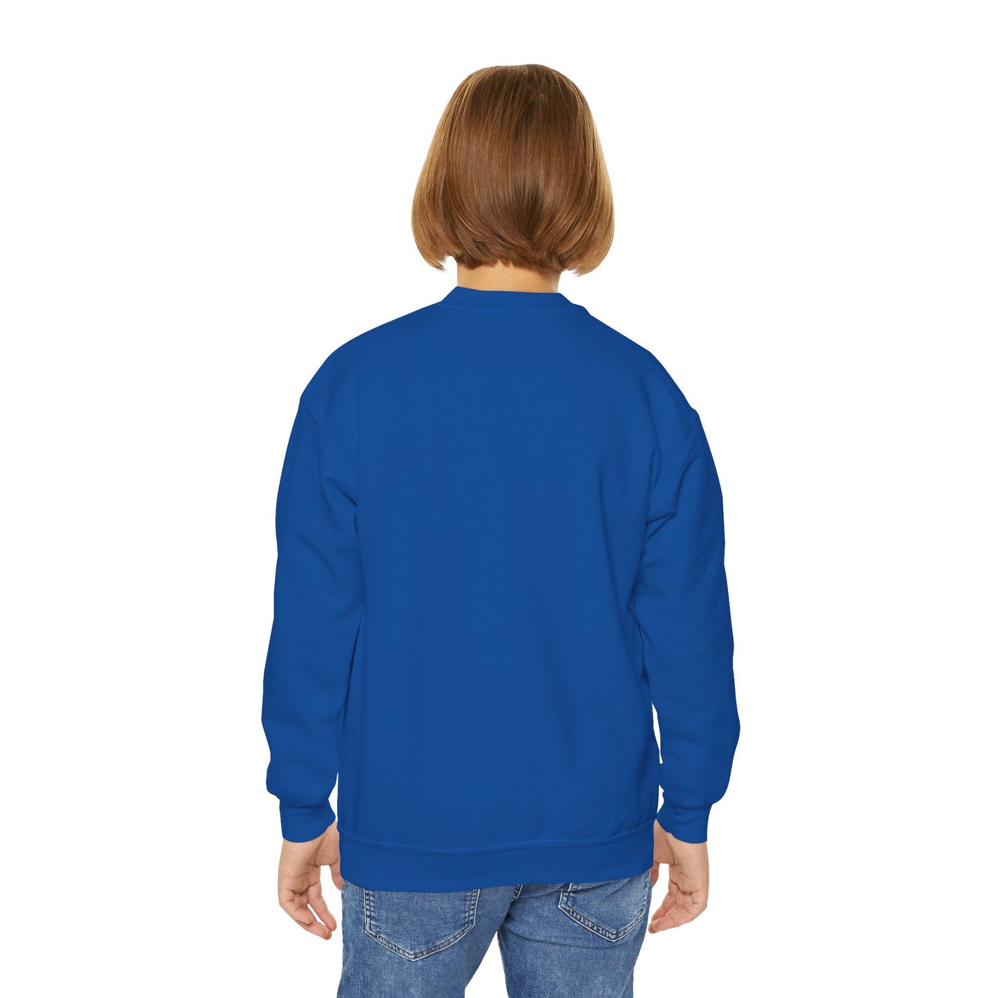 Youth Crewneck Sweatshirt — "Mini Mini Mini" Pink Heart Retro Graphic