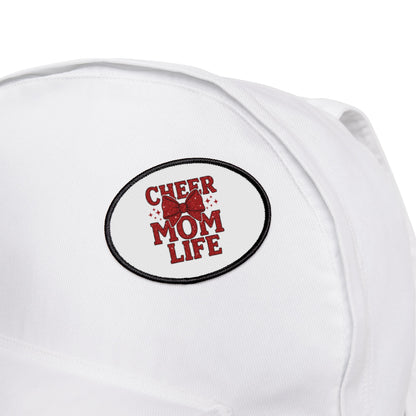 Cheer Mom Life Iron-On Patch — Red Cheerleading Bow Patch