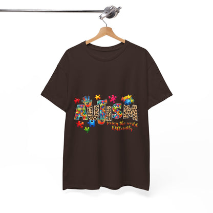 Autism Awareness T-Shirt — 'Autism: Sparking the World with Creativity' Puzzle Design