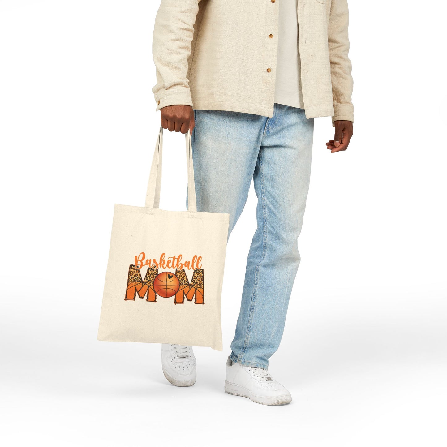 Basketball Mom Canvas Tote Bag — Leopard Accent Sports Mom Gift
