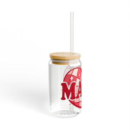 16oz Glass Sipper – Red Heart 'Mama' Design