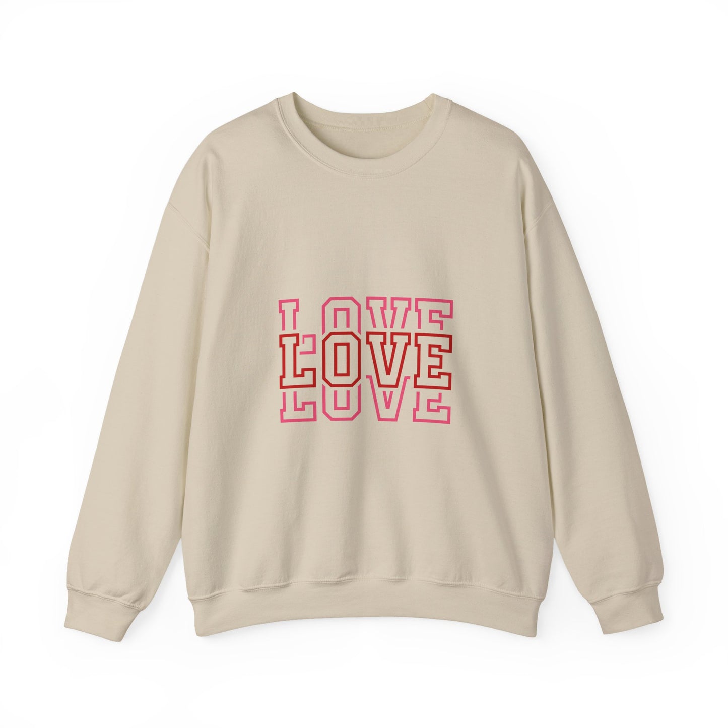 LOVE Retro Outline Crewneck Sweatshirt — Vintage Pink Layered Love Graphic