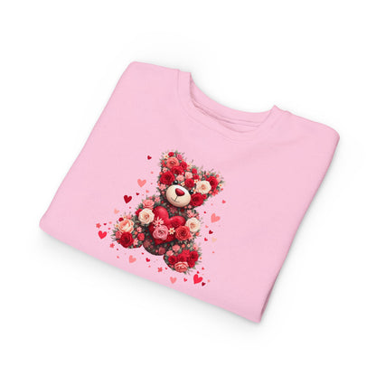 Toddler Sweatshirt — Floral Heart Teddy Bear Valentine Pullover