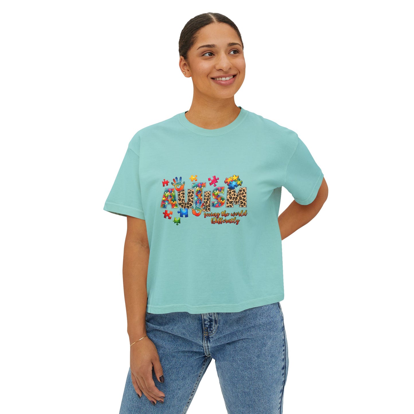 Autism Awareness Women's Boxy Tee — 'Autism: Accept the World Differently