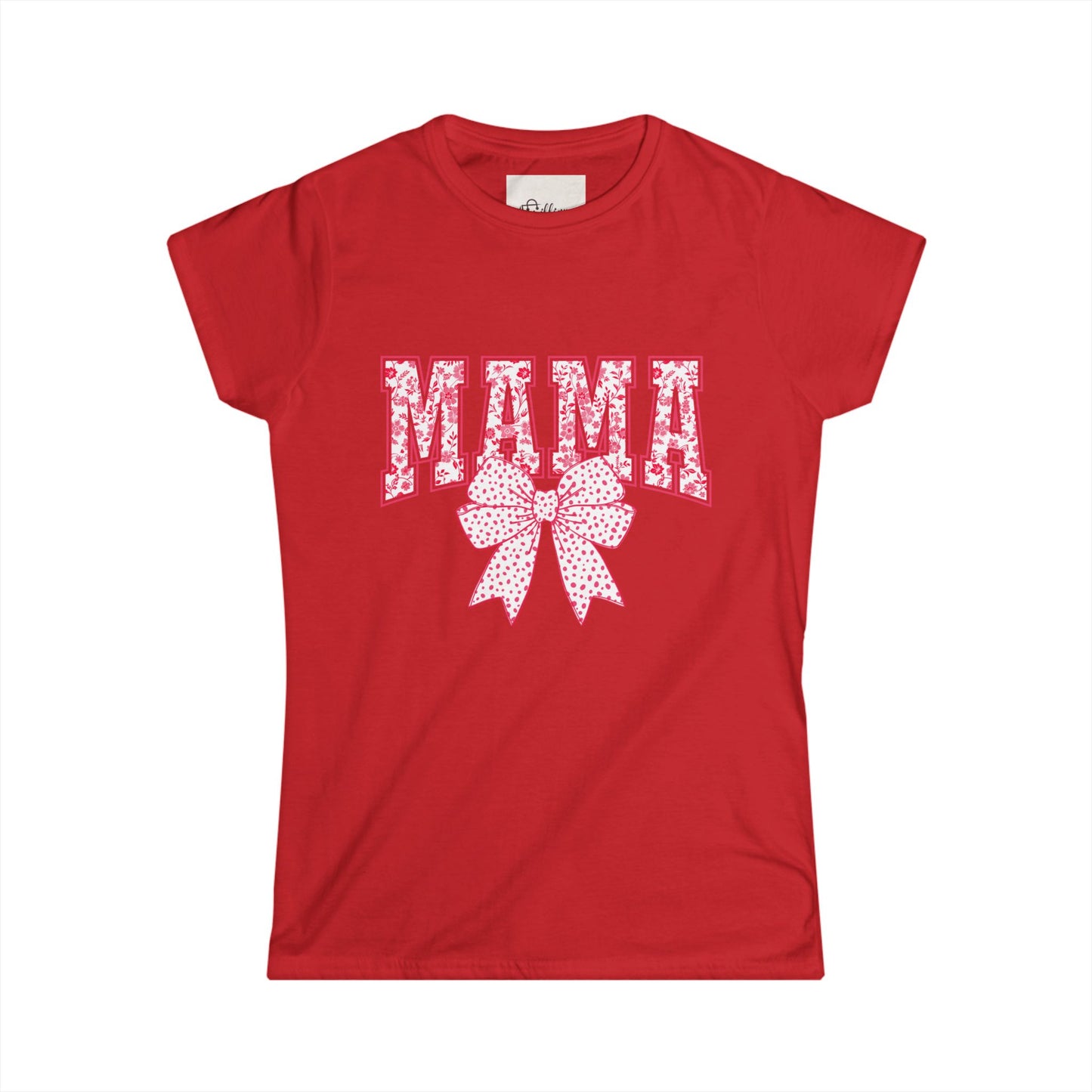 Mama Floral Bow Women's Tee — Pink Floral "MAMA" Graphic T-Shirt