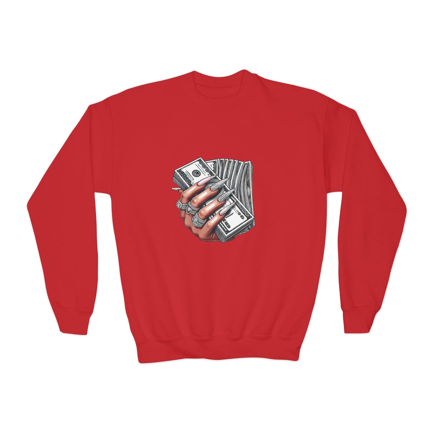Youth Crewneck Sweatshirt — Graphic Money Hand Print