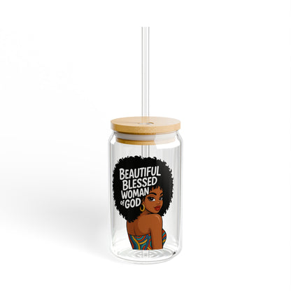 Beautiful Blessed Woman of God Sipper Glass – 16oz Inspirational Drink Jar