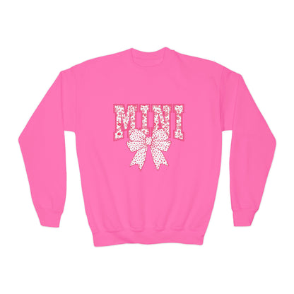 Youth Crewneck Sweatshirt — Pink Floral 'Mini' Bow Graphic