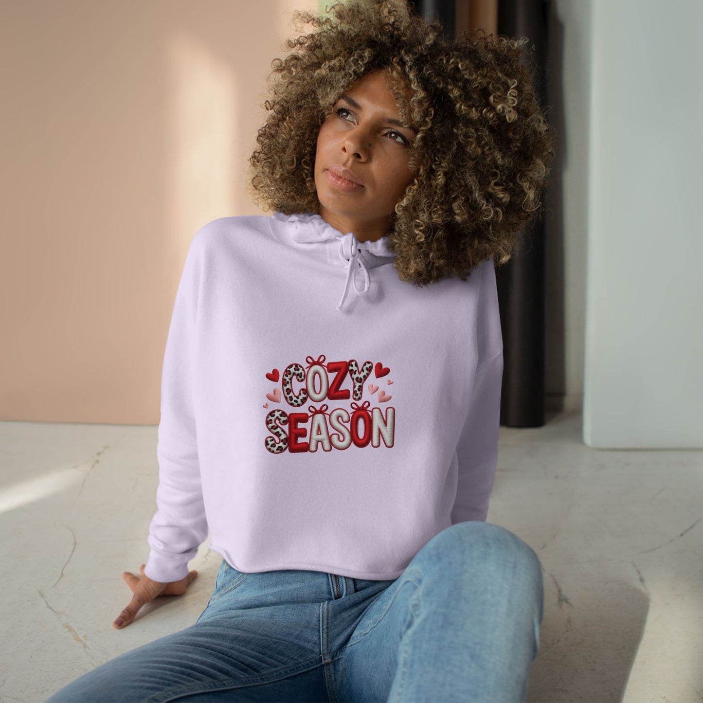 Cozy Season Cropped Hoodie – Valentine Heart Graphic