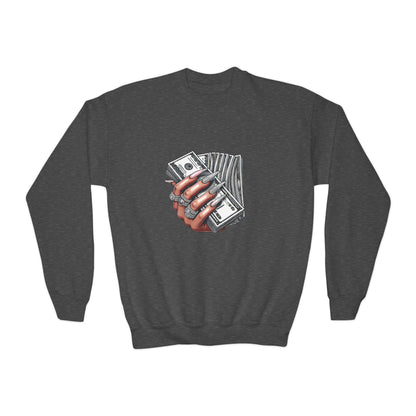 Youth Crewneck Sweatshirt — Graphic Money Hand Print