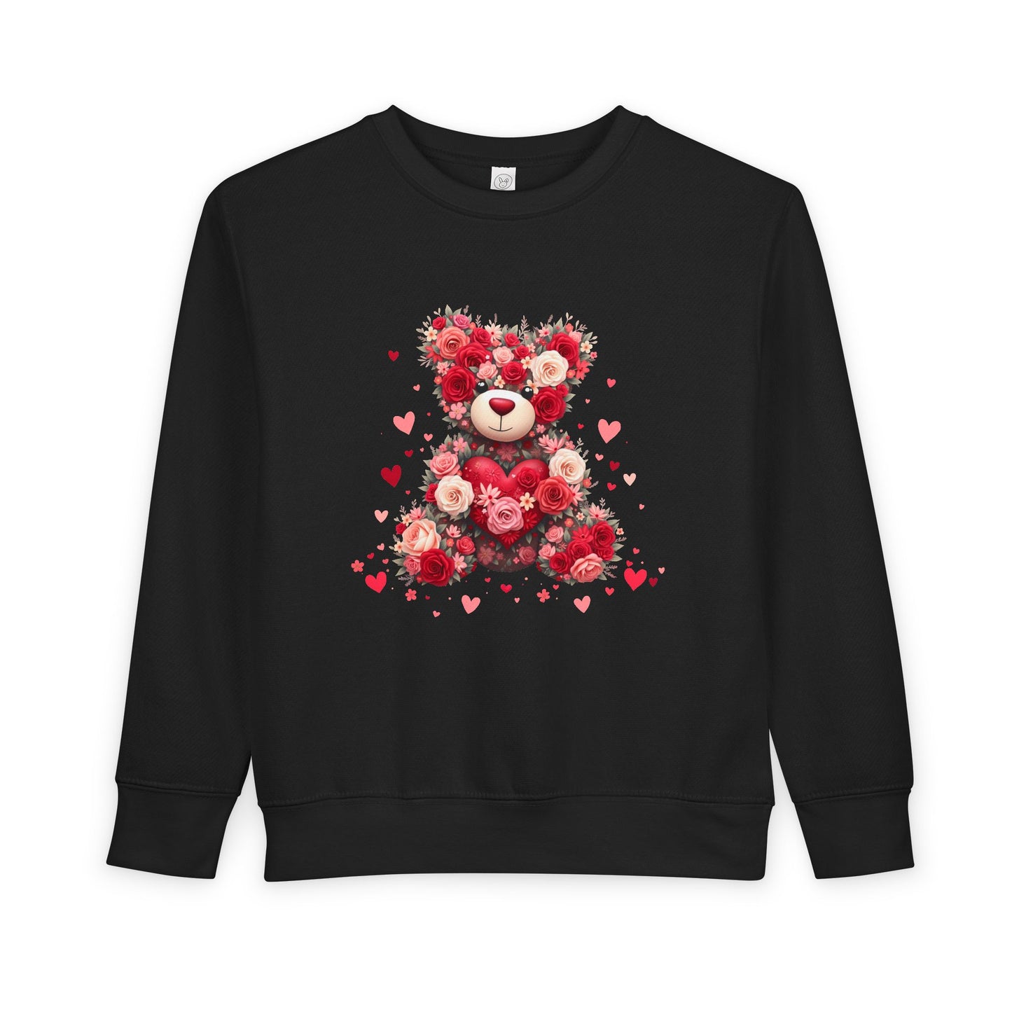 Toddler Sweatshirt — Floral Heart Teddy Bear Valentine Pullover
