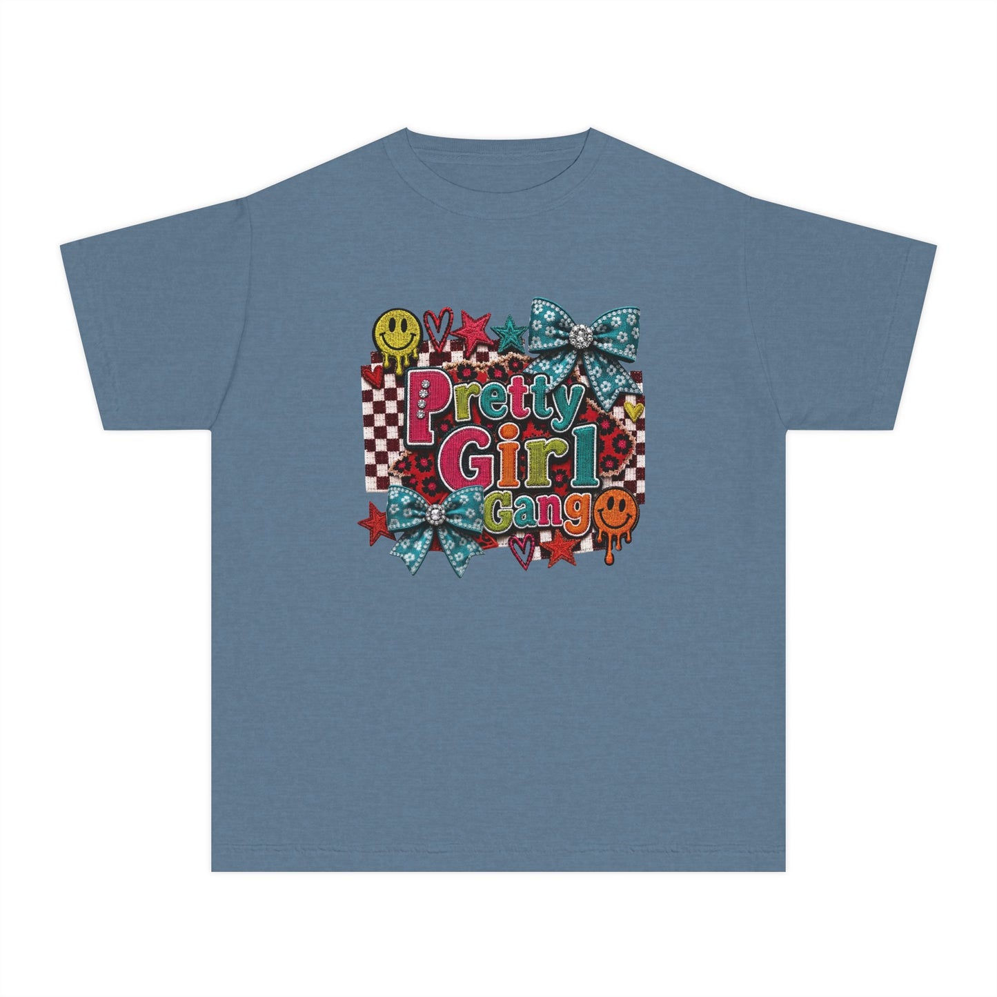 Pretty Girl Gang Youth Tee – Glitter Bows & Retro Stars Graphic