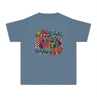 Pretty Girl Gang Youth Tee – Glitter Bows & Retro Stars Graphic