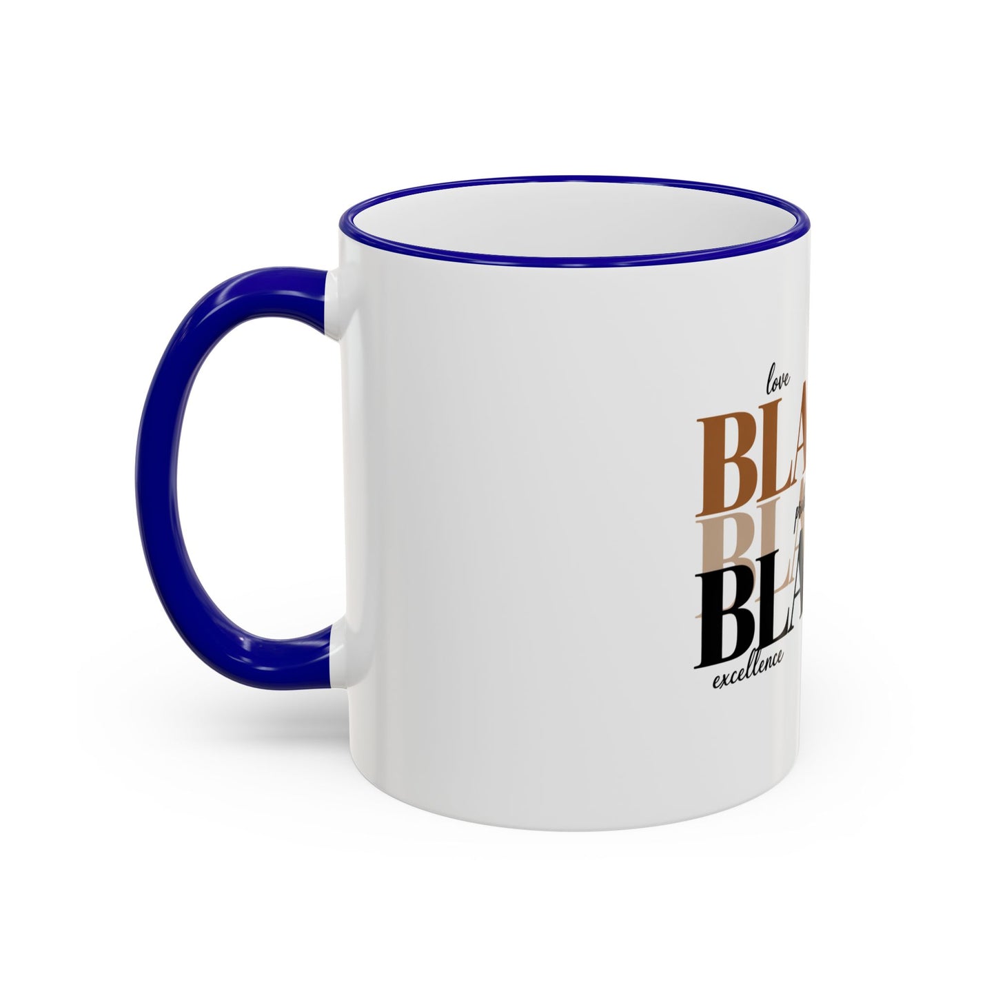 Black Pride Accent Rim Mug – "Black" Typography with Love • Joy • Excellence • History (11oz/15oz)