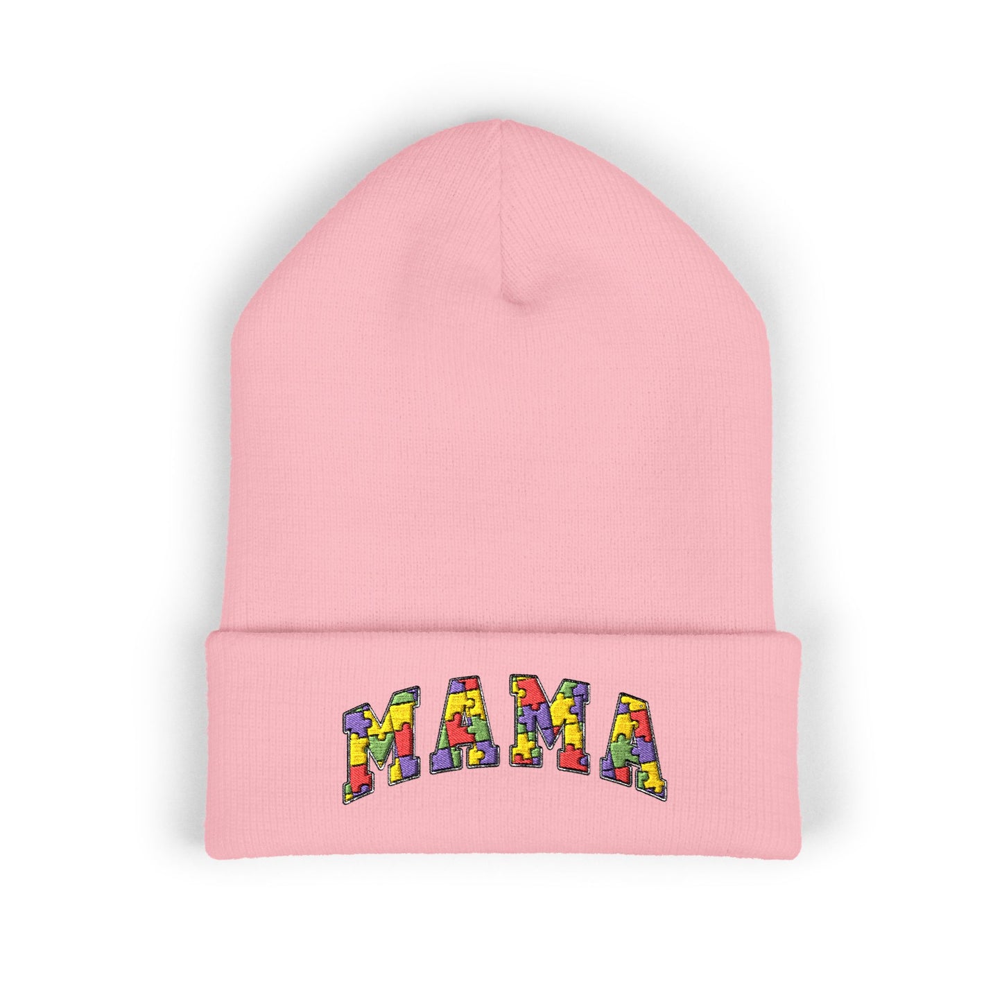 Mama Floral Embroidered Cuffed Beanie — Cozy Knit Mom Hat