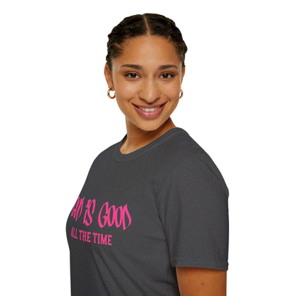 God Is Good All The Time T-Shirt — Faith-Based Christian Tee (Pink Script)