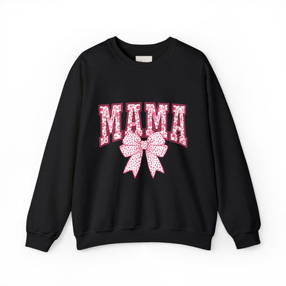 Mama Crewneck Sweatshirt — Pink Floral Bow "MAMA" Pullover for Moms