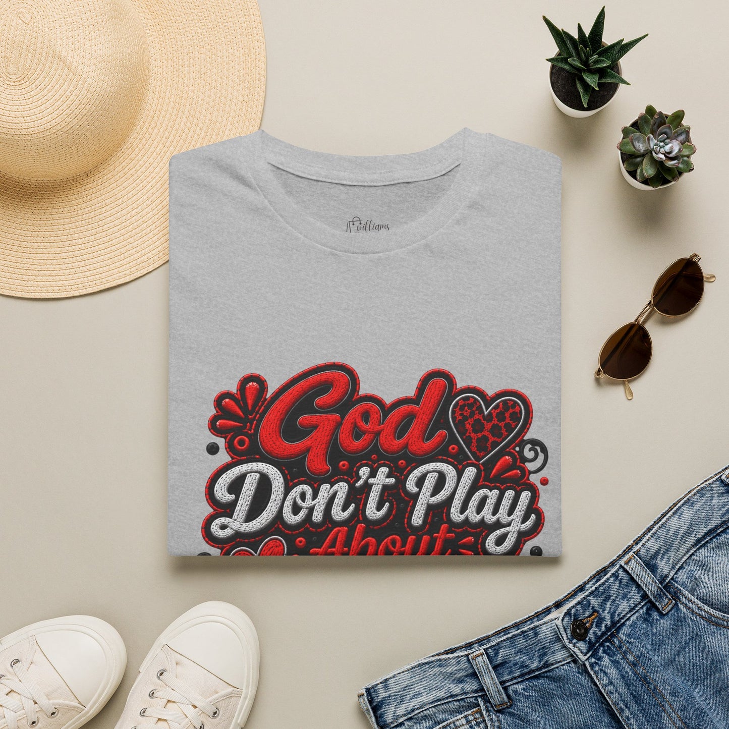 T-Shirt — "God Don’t Play About Me" Bold Script Christian Graphic Tee