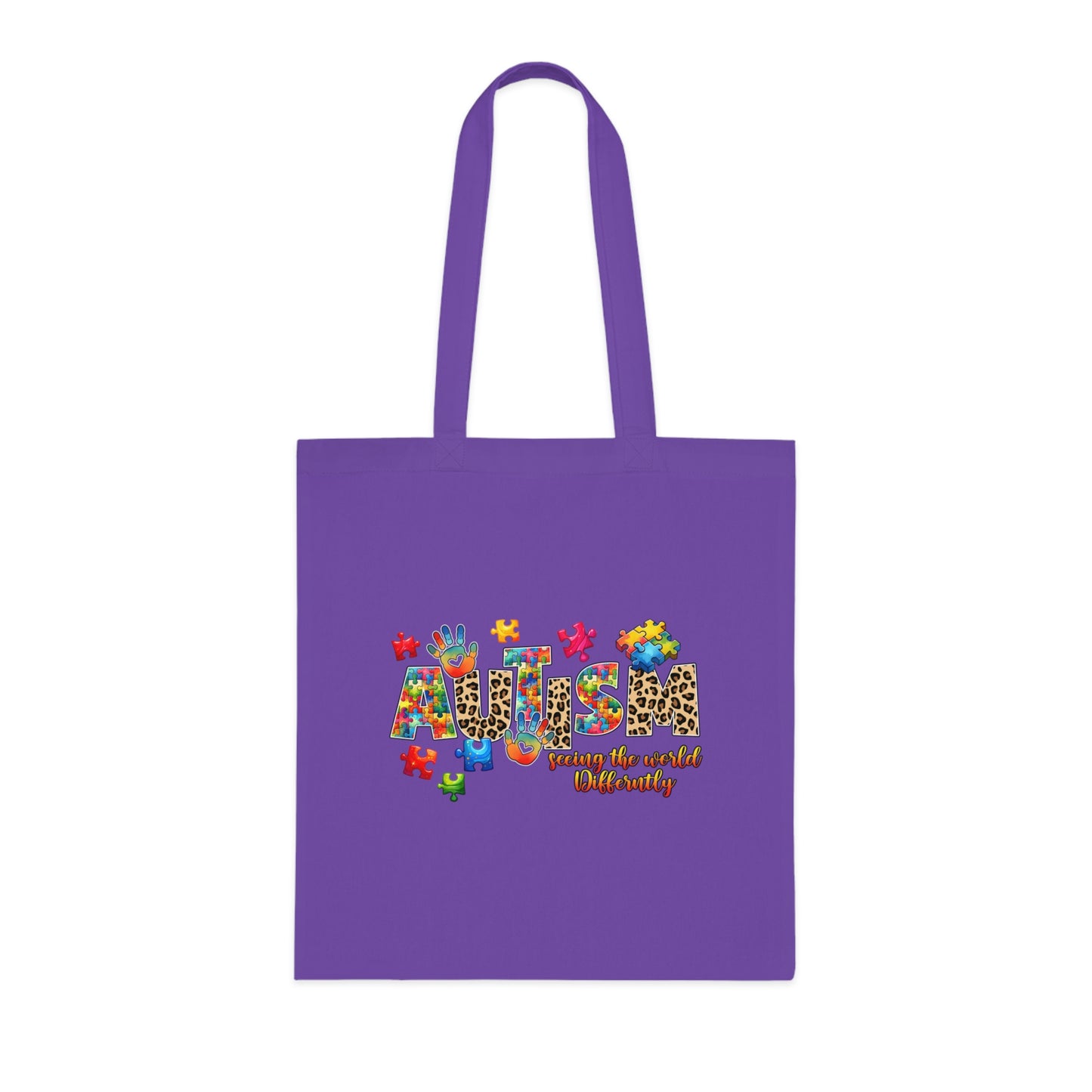 Autism Awareness Cotton Tote — "Autism: Different Not Less" Puzzle-Print Eco Bag