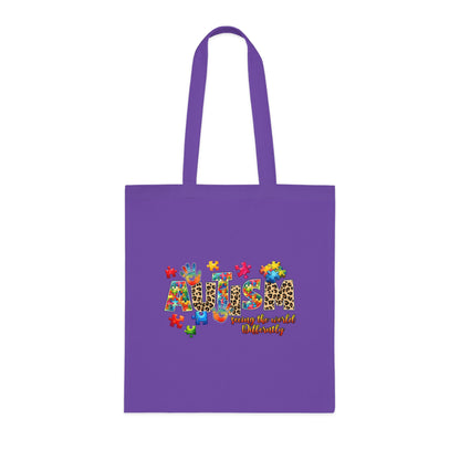 Autism Awareness Cotton Tote — "Autism: Different Not Less" Puzzle-Print Eco Bag