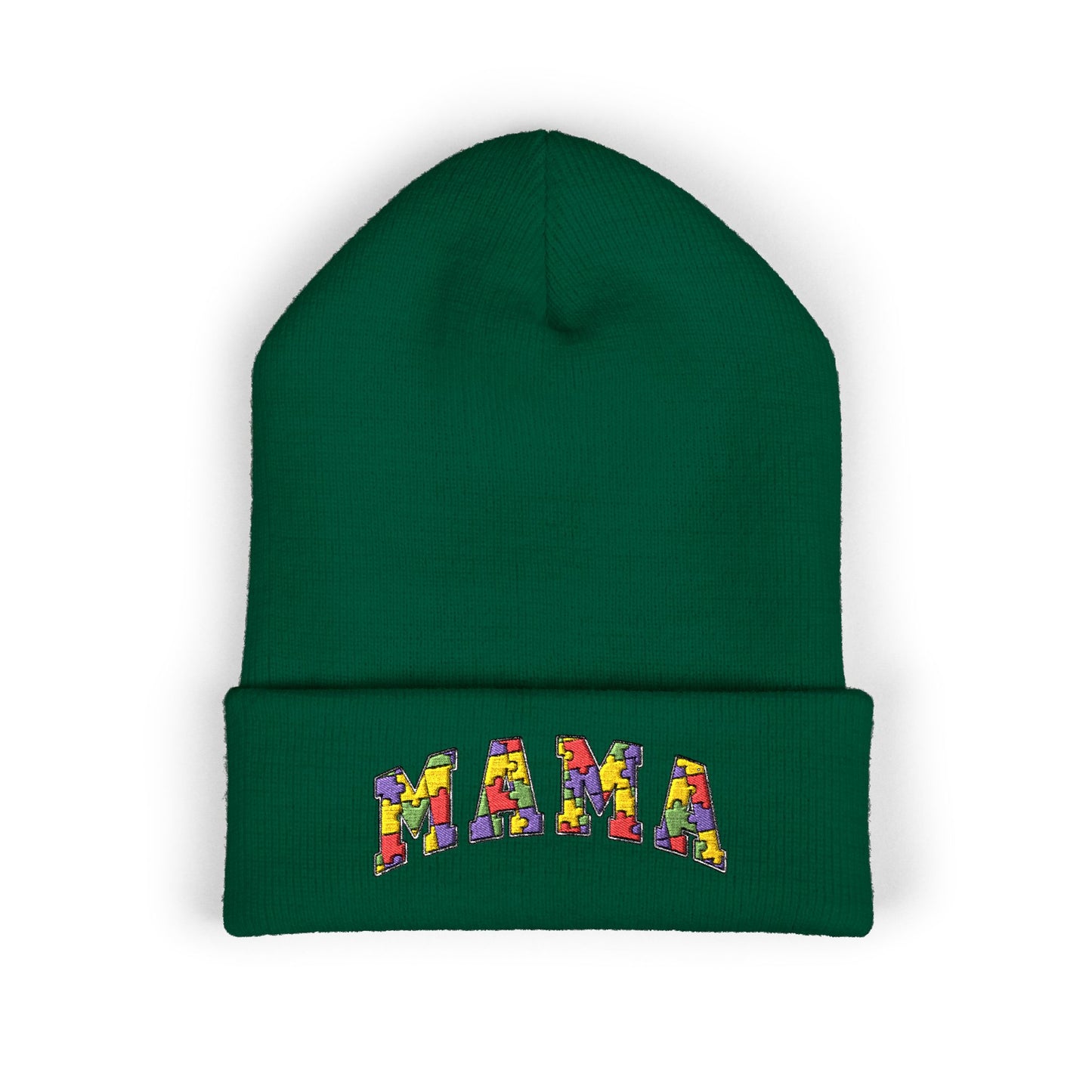 Mama Floral Embroidered Cuffed Beanie — Cozy Knit Mom Hat