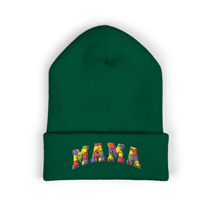 Mama Floral Embroidered Cuffed Beanie — Cozy Knit Mom Hat