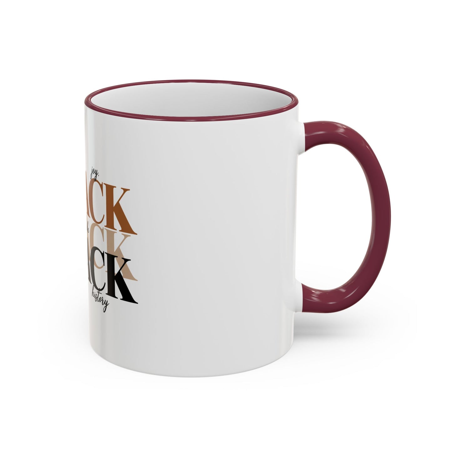 Black Pride Accent Rim Mug – "Black" Typography with Love • Joy • Excellence • History (11oz/15oz)