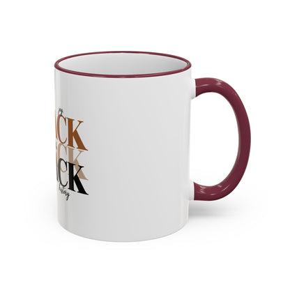 Black Pride Accent Rim Mug – "Black" Typography with Love • Joy • Excellence • History (11oz/15oz)