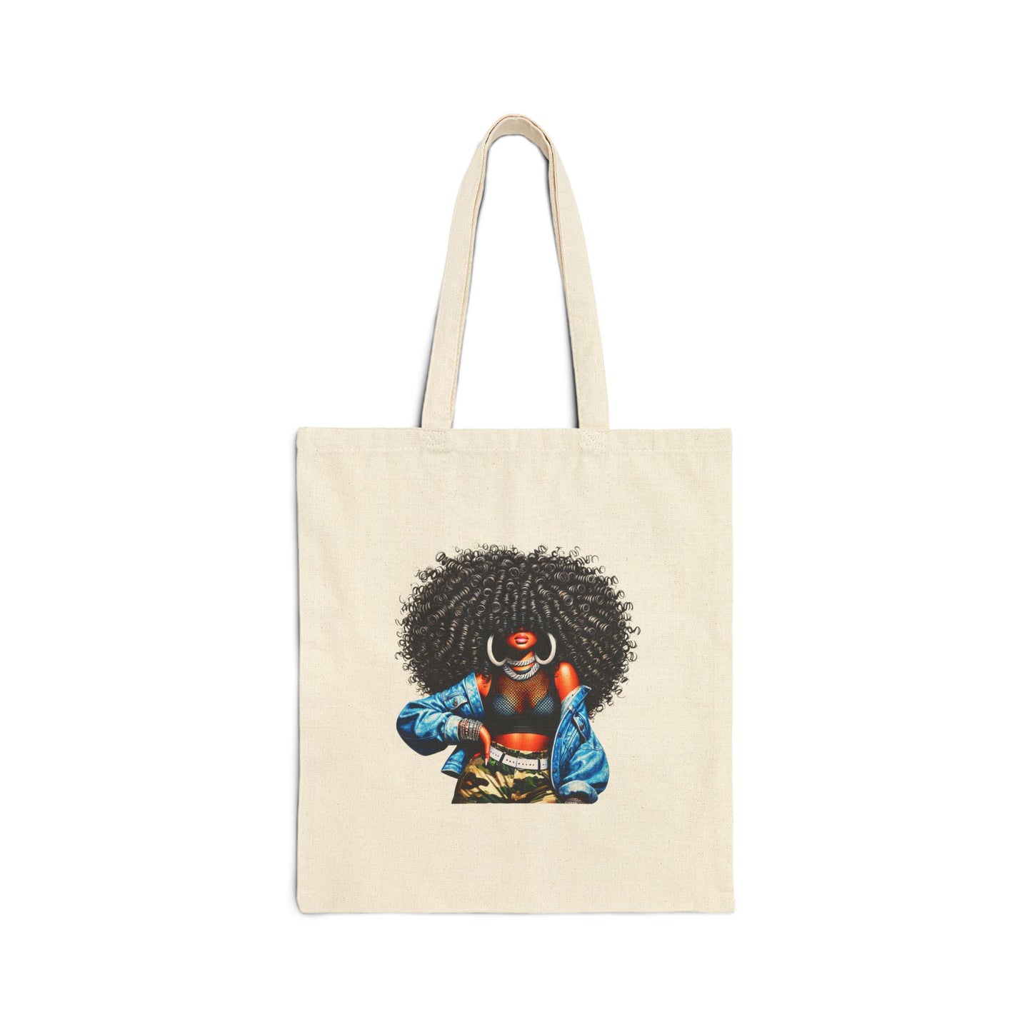Canvas Tote Bag — Empowering Black Sister Art Print Tote (Afro Woman & "Black is Beautiful" Typography)