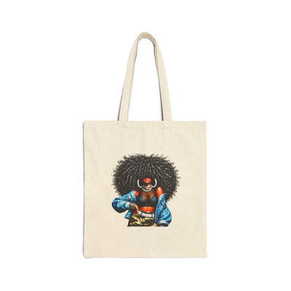 Canvas Tote Bag — Empowering Black Sister Art Print Tote (Afro Woman & "Black is Beautiful" Typography)