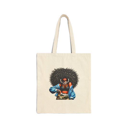 Canvas Tote Bag — Empowering Black Sister Art Print Tote (Afro Woman & "Black is Beautiful" Typography)