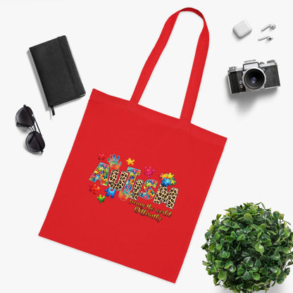 Autism Awareness Cotton Tote — "Autism: Different Not Less" Puzzle-Print Eco Bag
