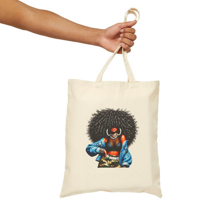 Canvas Tote Bag — Empowering Black Sister Art Print Tote (Afro Woman & "Black is Beautiful" Typography)