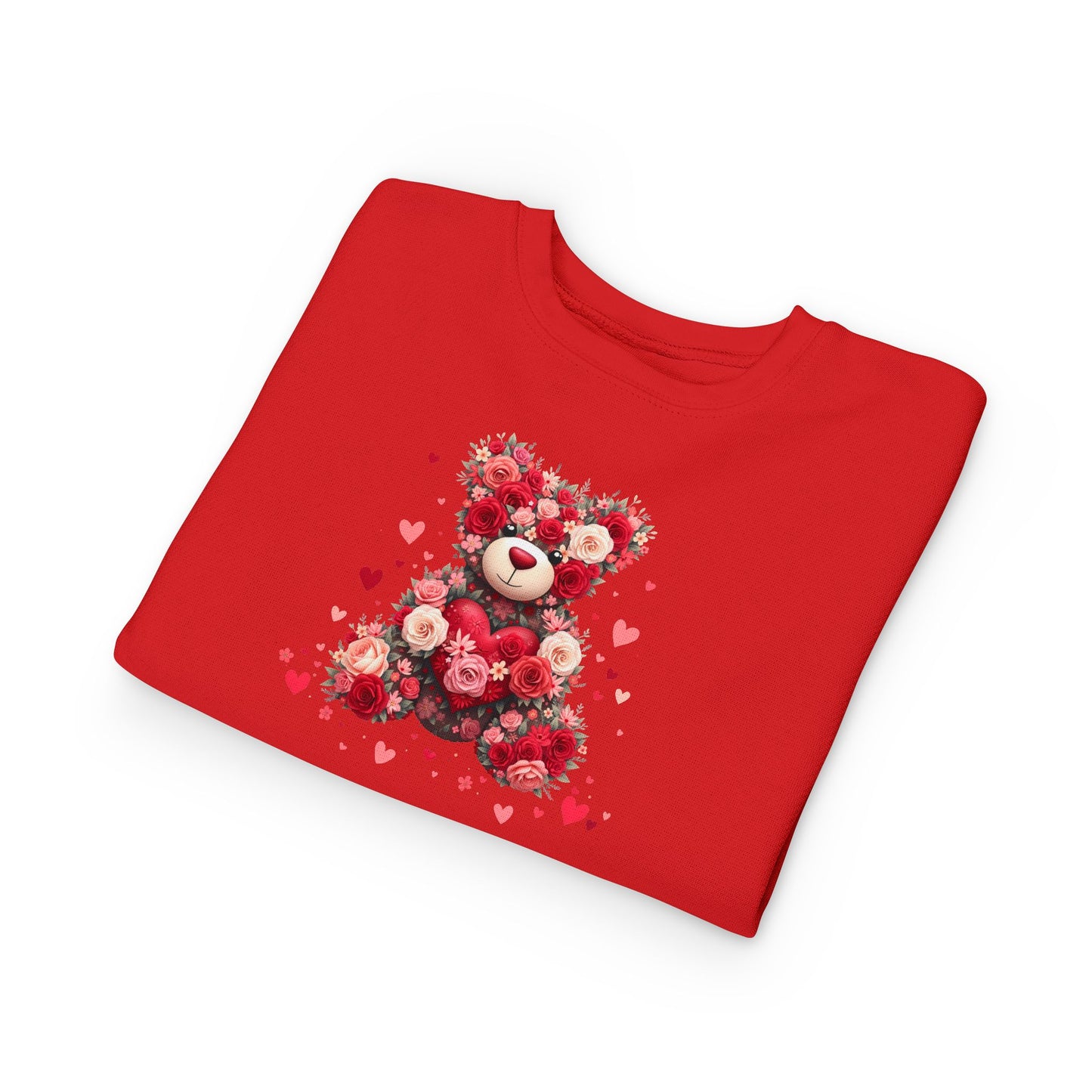 Toddler Sweatshirt — Floral Heart Teddy Bear Valentine Pullover