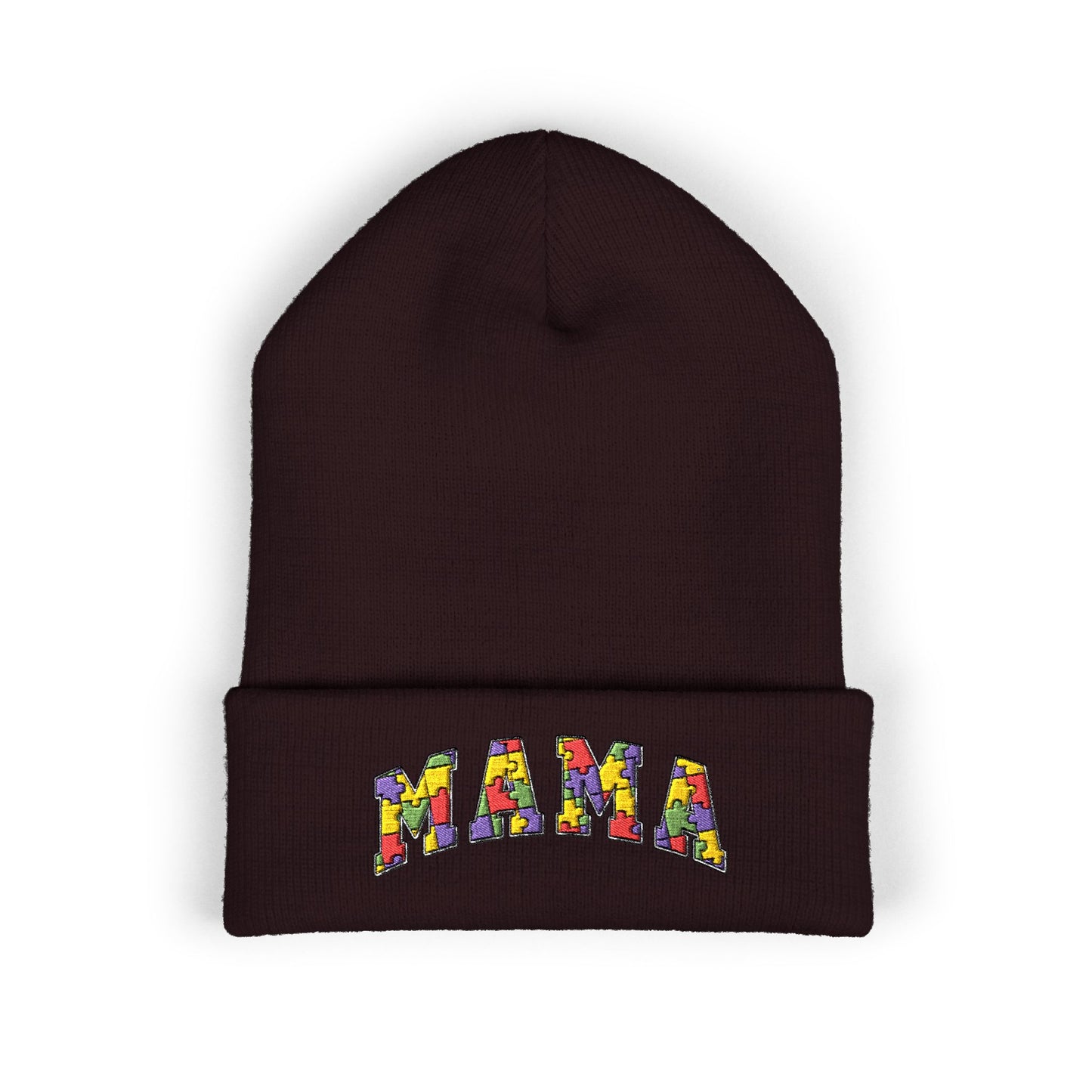 Mama Floral Embroidered Cuffed Beanie — Cozy Knit Mom Hat