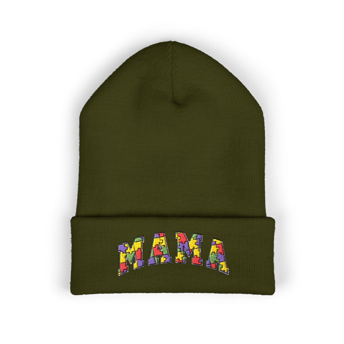 Mama Floral Embroidered Cuffed Beanie — Cozy Knit Mom Hat