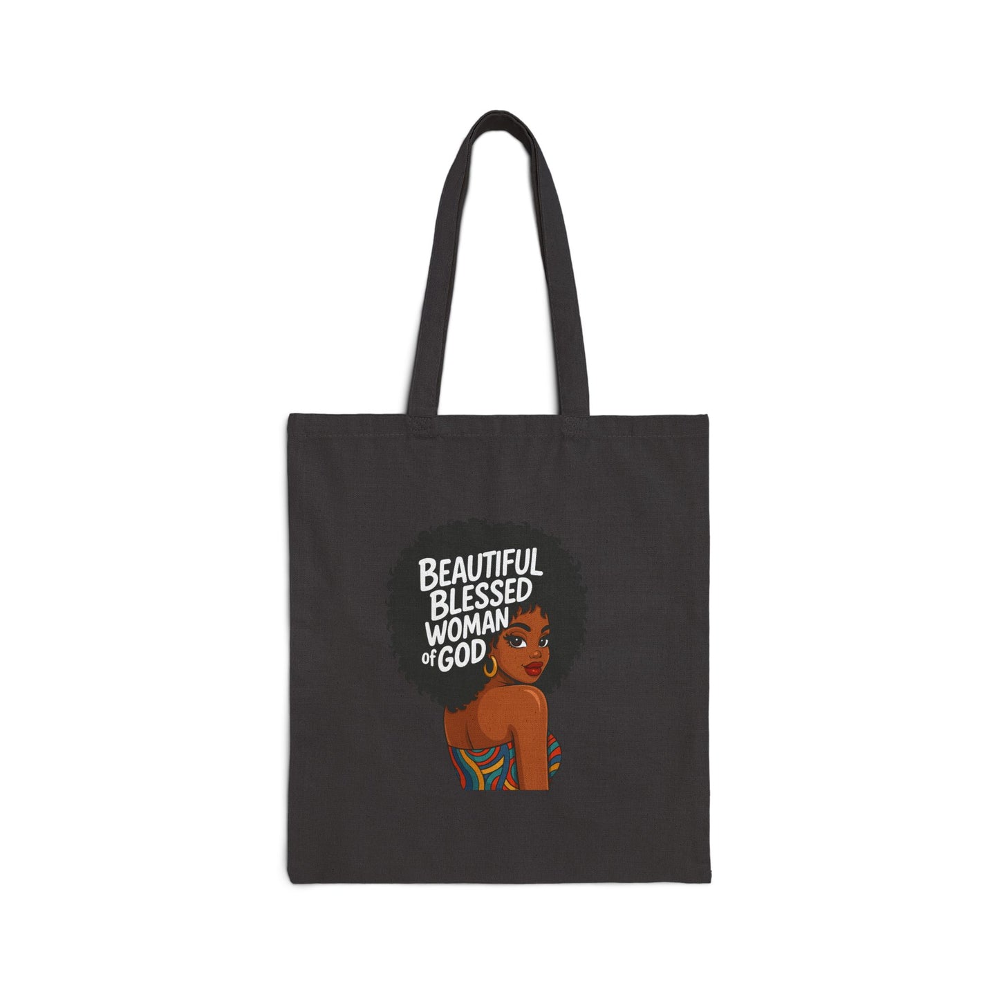Tote Bag — "Beautiful Blessed Woman of God" Afro Queen Canvas Tote