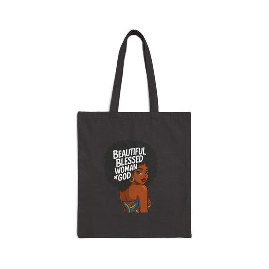 Tote Bag — "Beautiful Blessed Woman of God" Afro Queen Canvas Tote