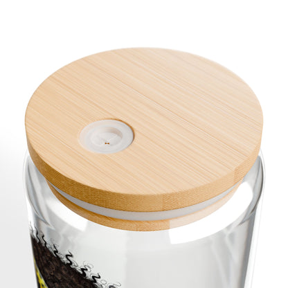 16oz Glass Sipper - Natural Hair Afro Woman with Yellow Ribbon