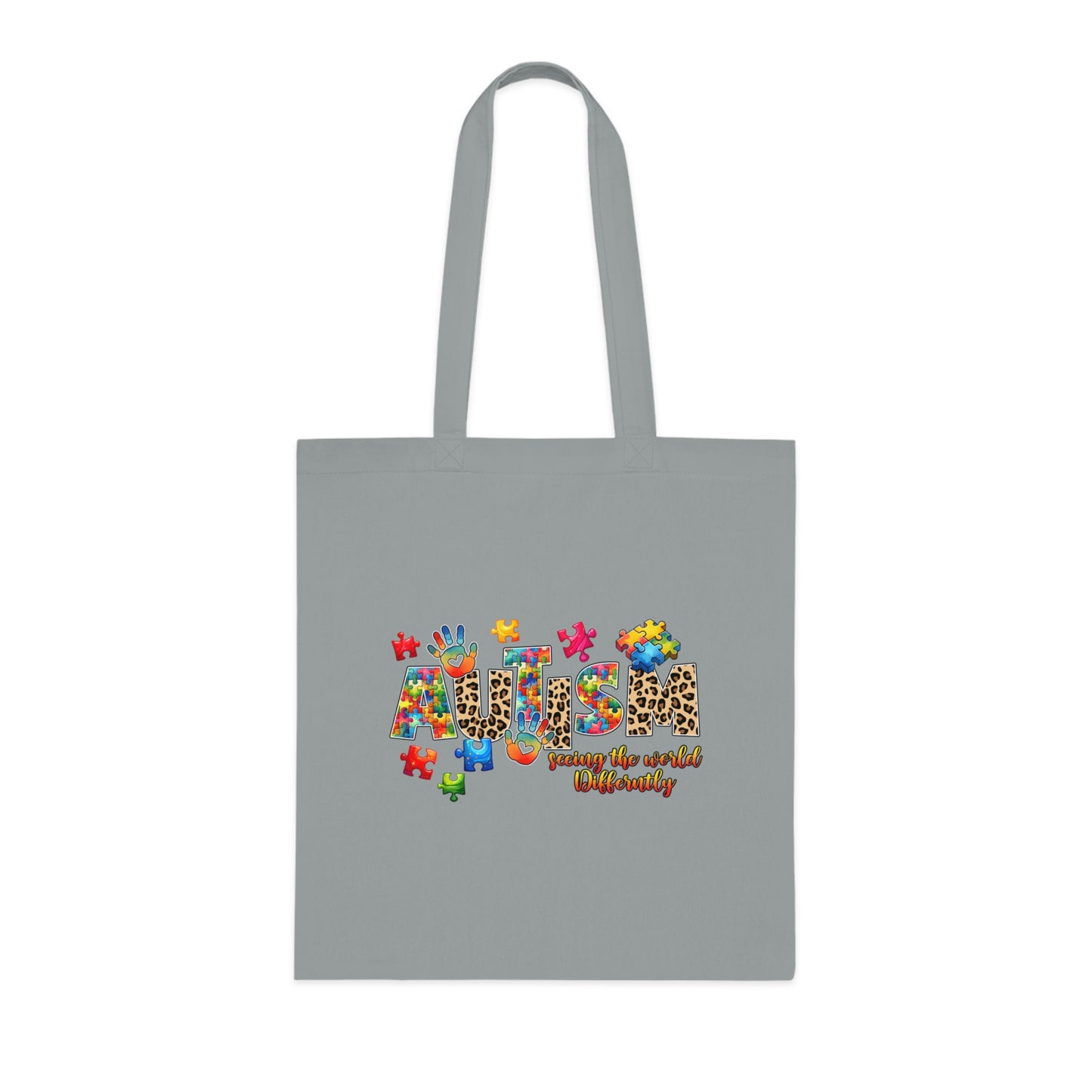 Autism Awareness Cotton Tote — "Autism: Different Not Less" Puzzle-Print Eco Bag